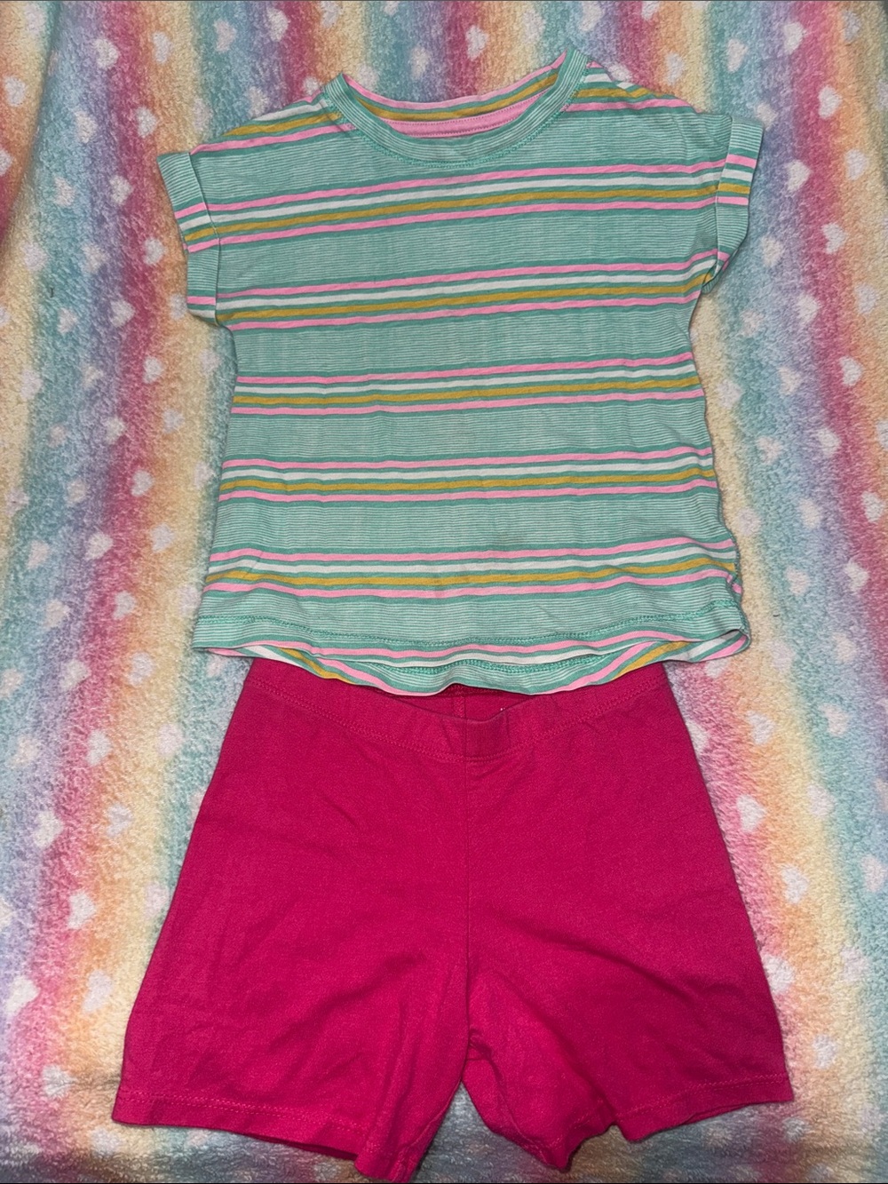 Cat & Jack Mint Striped Top with Hot Pink Shorts! Used but in A+ condition!